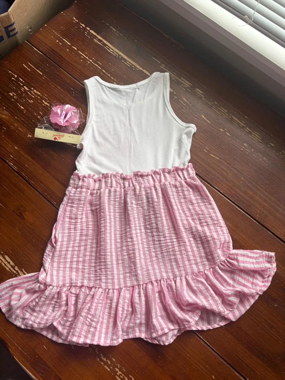 Pink Floral Tank Dress with Gingham Skirt for Kids